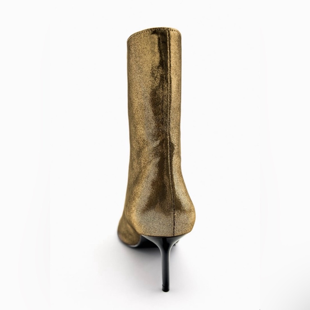 ZARA METALLIC THIN HEEL ANKLE BOOTS IN GOLD . SIZE 10/41 - Picture 5 of 15